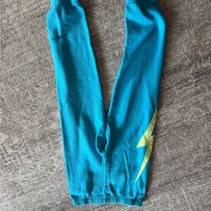 Aviator Nation Turquoise Joggers with Rainbow Detail